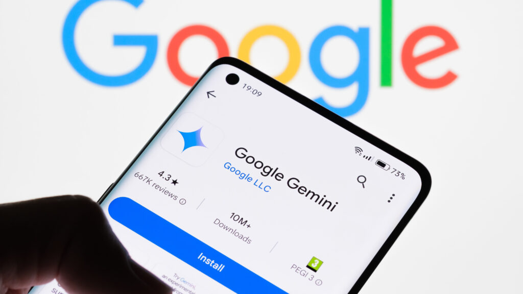 Close up,Of,A,Smartphone,Screen,Displaying,Google,Gemini,App,With