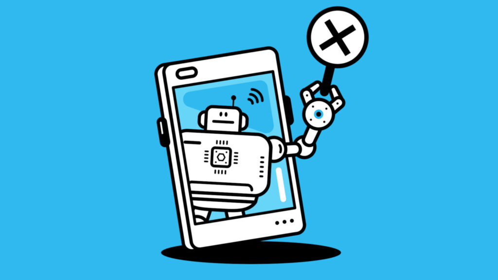 An AI chatbot assistant holds the Wrong Sign on a smartphone screen